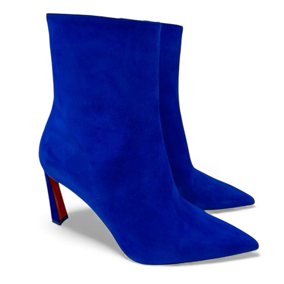 Christian Louboutin Condora Blue Suede Pointed Toe Booties EU40 Heeled Boots EUC - Picture 3 of 14